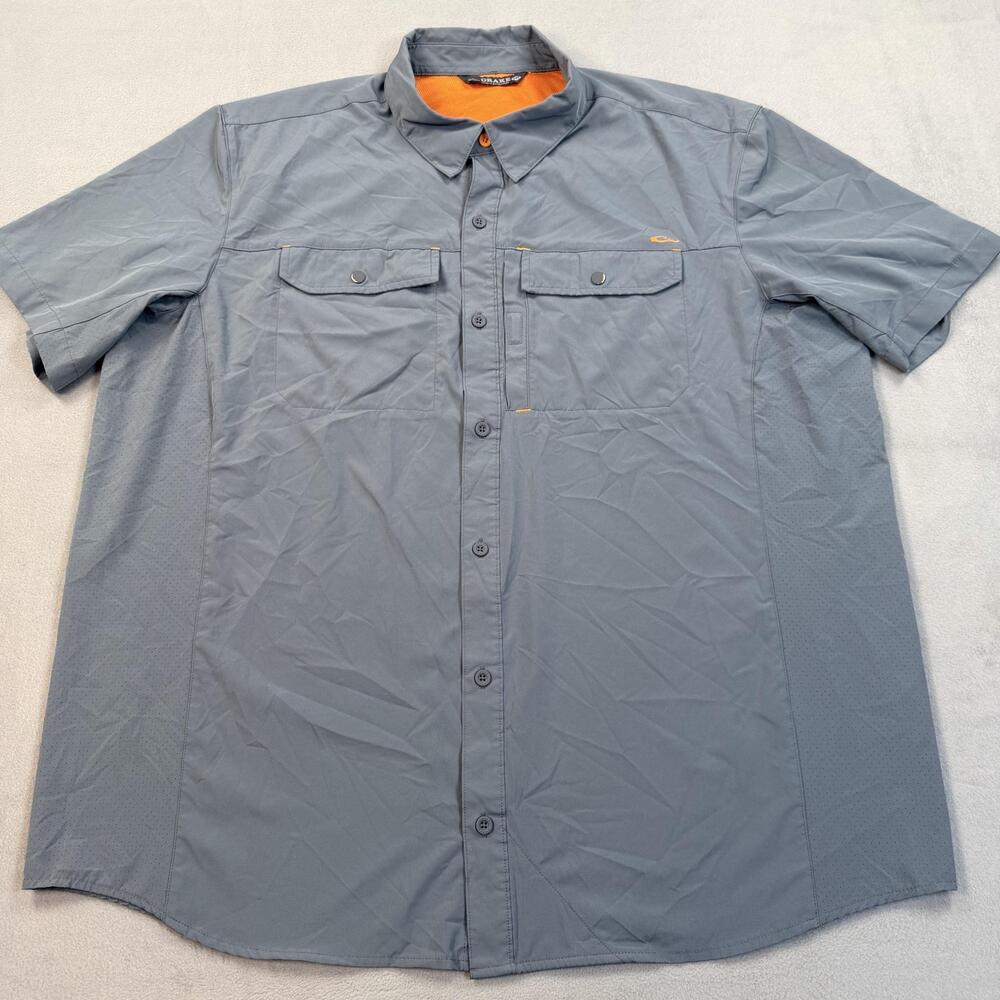 Drake Shirt Mens 2XL Gray Short Sleeve Vented Lake Shore Performance Fishing